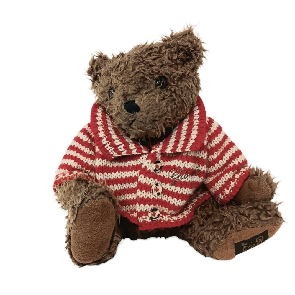 Teddy Bear Brown Red White Strpied Sweater Giorgio Beverly Hills Vintage 1996